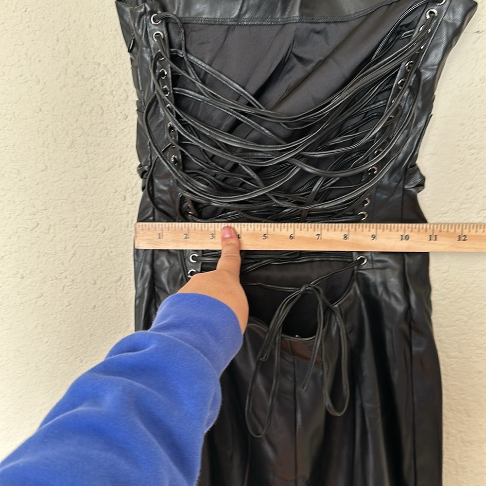 HOUSE OF CB 'Jalena' Black Vegan Leather Lace Back Dress NWOT - Picture 7 of 7